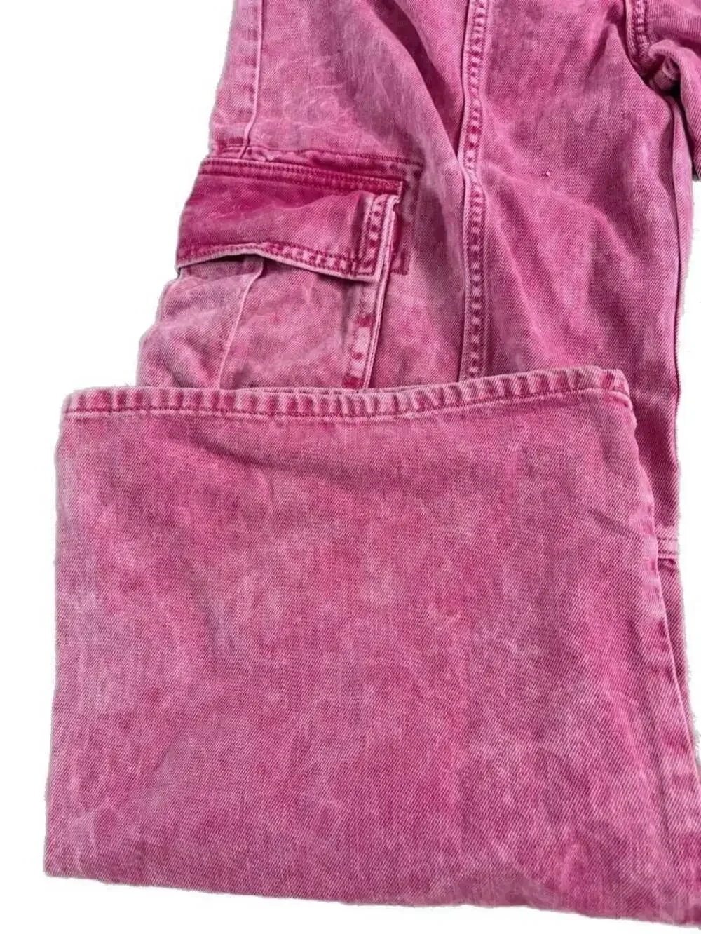 Girls Old Navy Super Baggy Wide-Leg Cargo Jeans in Pink Acid Wash-Girls 14